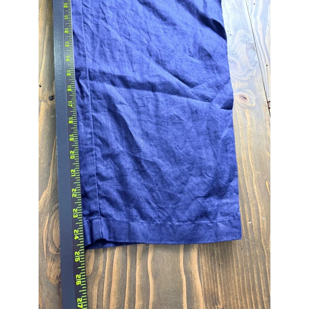 Quince 100% European Linen Pants Women L Deep Navy Blue Elastic Waist Pockets
